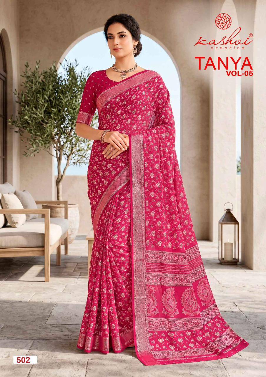 TANYA VOL 5 By KASHVI CREATION 501 To 508 SERIES  Indian Traditional Wear DULL MOSS VISCOSE sarees At Wholesale Price